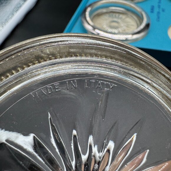 Vintage 4 Glass and Silver Plated Coasters Birks Original Box Italy made - Set 2 - Picture 5 of 8
